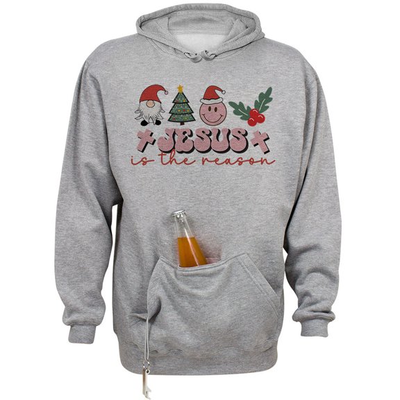 Smiley Jesus Is the Reason Christmas Beer Holder Tailgate Hoodie Sweatshirt Unisex Large Oxford