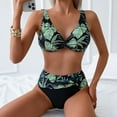 thumbnail image 4 of Womens Swimsuits Trendy Colorful Print Bikini Set High Waist Design Swim Suit 2 Piece Green High Cut Bathing Suits L, 4 of 6