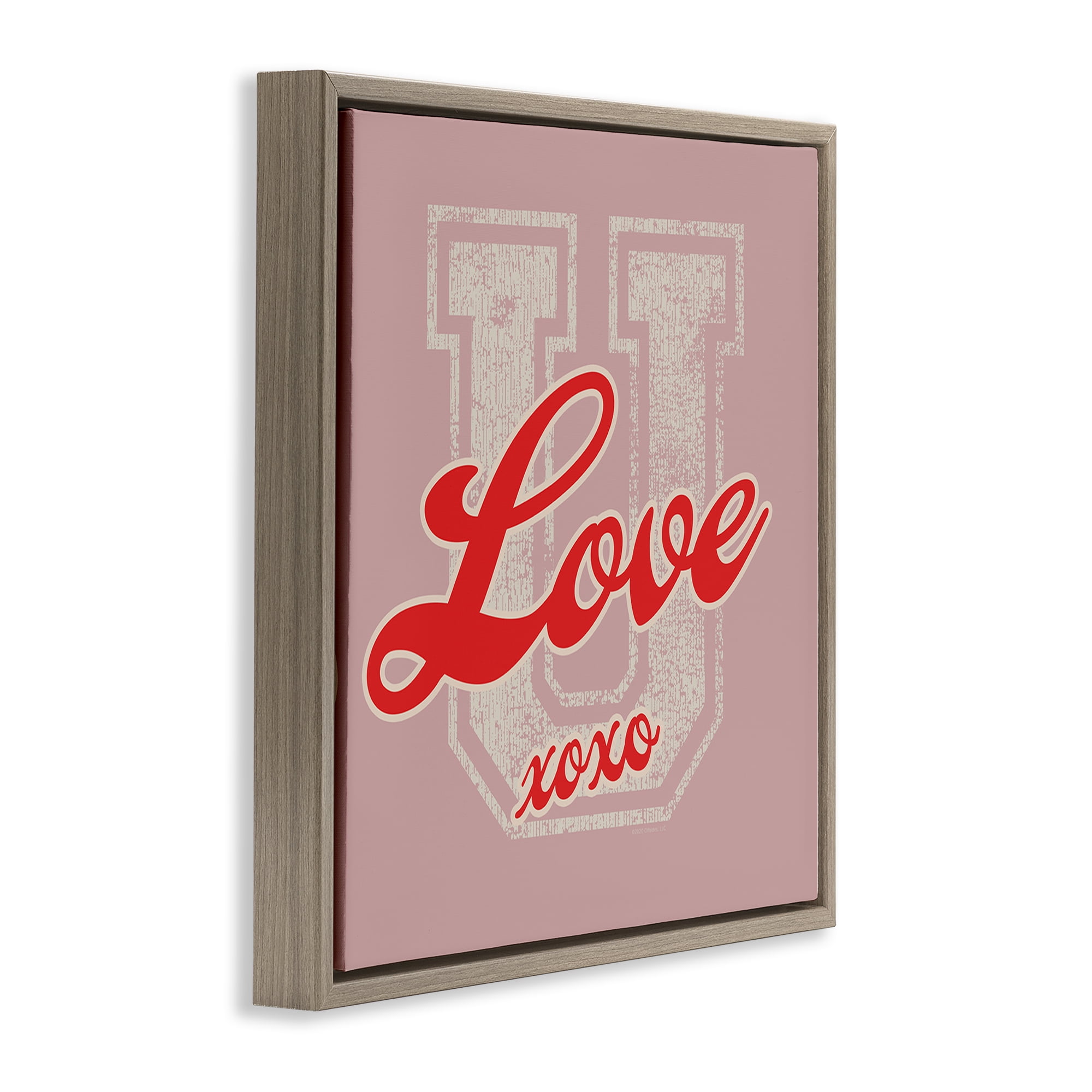Stupell Industries Love U XOXO Varsity Text & Numbers Painting Brown Floater Framed Canvas Art Print Wall Art, 25 x 25