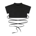 thumbnail image 3 of ranrann Kids Girls Short Sleeves Mock Neck Crop Top Athletic T-Shirts Hip Hop Jazz Dance Belly Shirt Black 170, 3 of 7