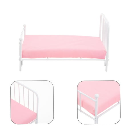 LOLIPPYY Dollhouse Bed Furniture Set with Iron Frame and Soft Cloth Cushion for Miniature Dollhouses
