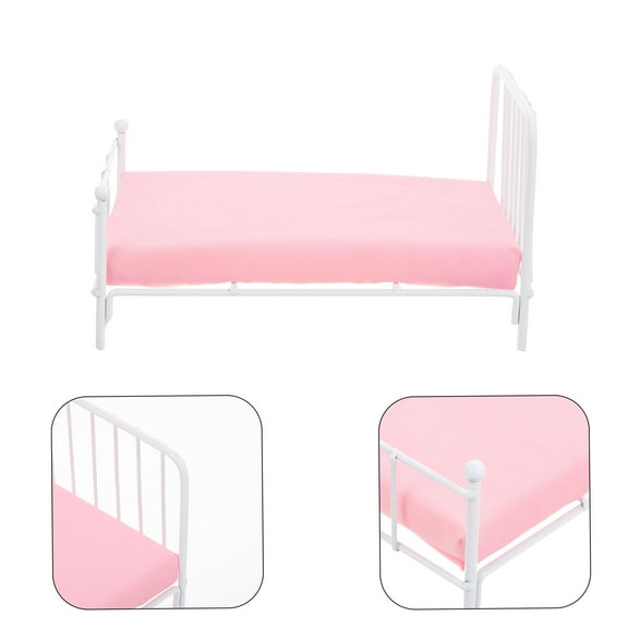 LOLIPPYY Dollhouse Bed Furniture Set with Iron Frame and Soft Cloth Cushion for Miniature Dollhouses