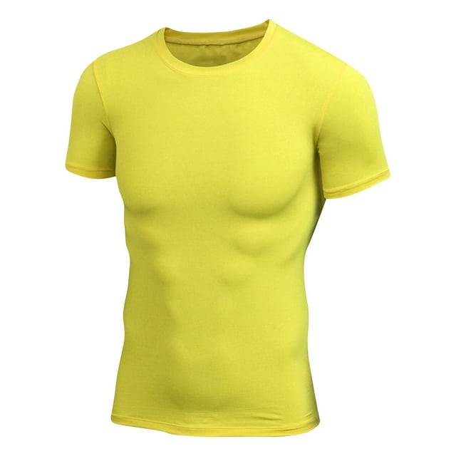 cfhntfmh Chandails de Compression pour Hommes Doux à Manches Courtes T-Shirt d'Entraînement de Gym Ajusté Extensible Col Ras du Cou Hauts de Course Athlétiques
