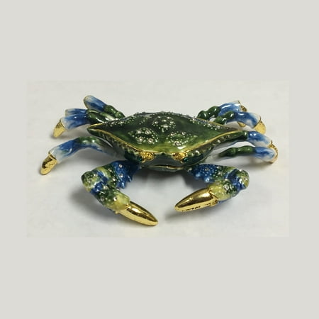 - Blue Crab Bejeweled Enamel Jewelry Trinket Keepsake Box Coastal Sea Life New