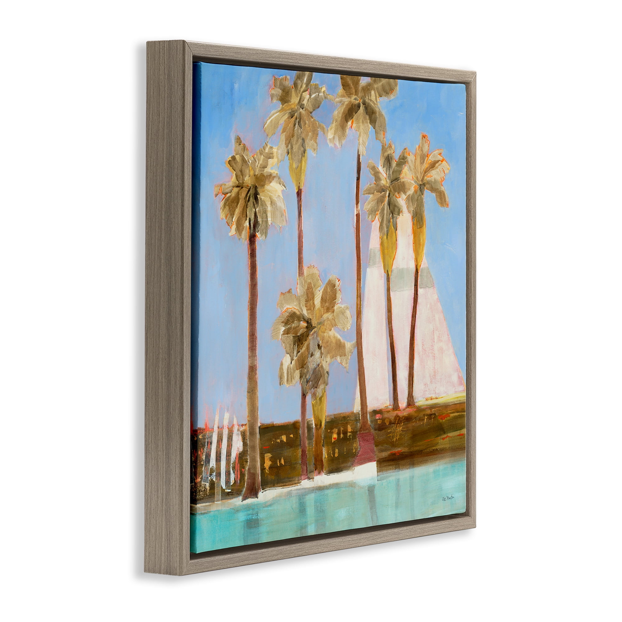 Stupell Industries Rustic Tropical Scene Coastal Painting Brown Floater Framed Canvas Art Print Wall Art, 25 x 25