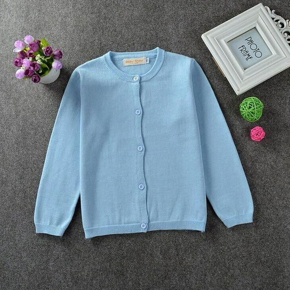 CradlePlanet Toddler Girls Winter Warm Cardigan Skyblue Sweater