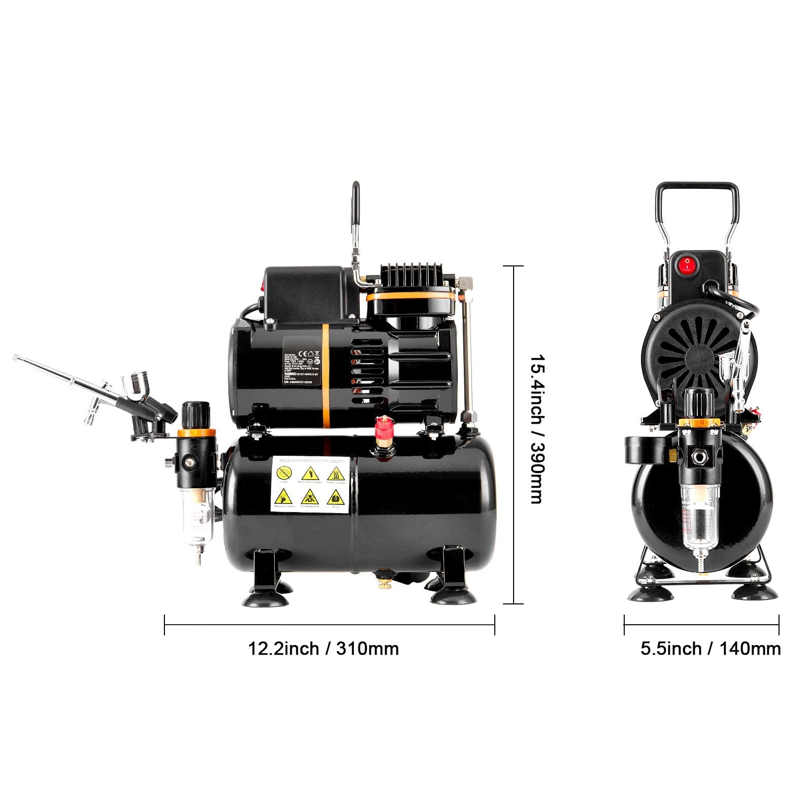 Dual Fan Airbrush Compressor Kit with 3.5L Tank, 0.3mm Airbrush Gun, Holder&Cleaning Set for Art, Nail, Cookie, Tattoo Design