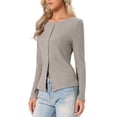 thumbnail image 4 of INSPIRE CHIC Knit Top for Women's Long Sleeve Button Fitted Solid Casual Blouse S Camel, 4 of 6