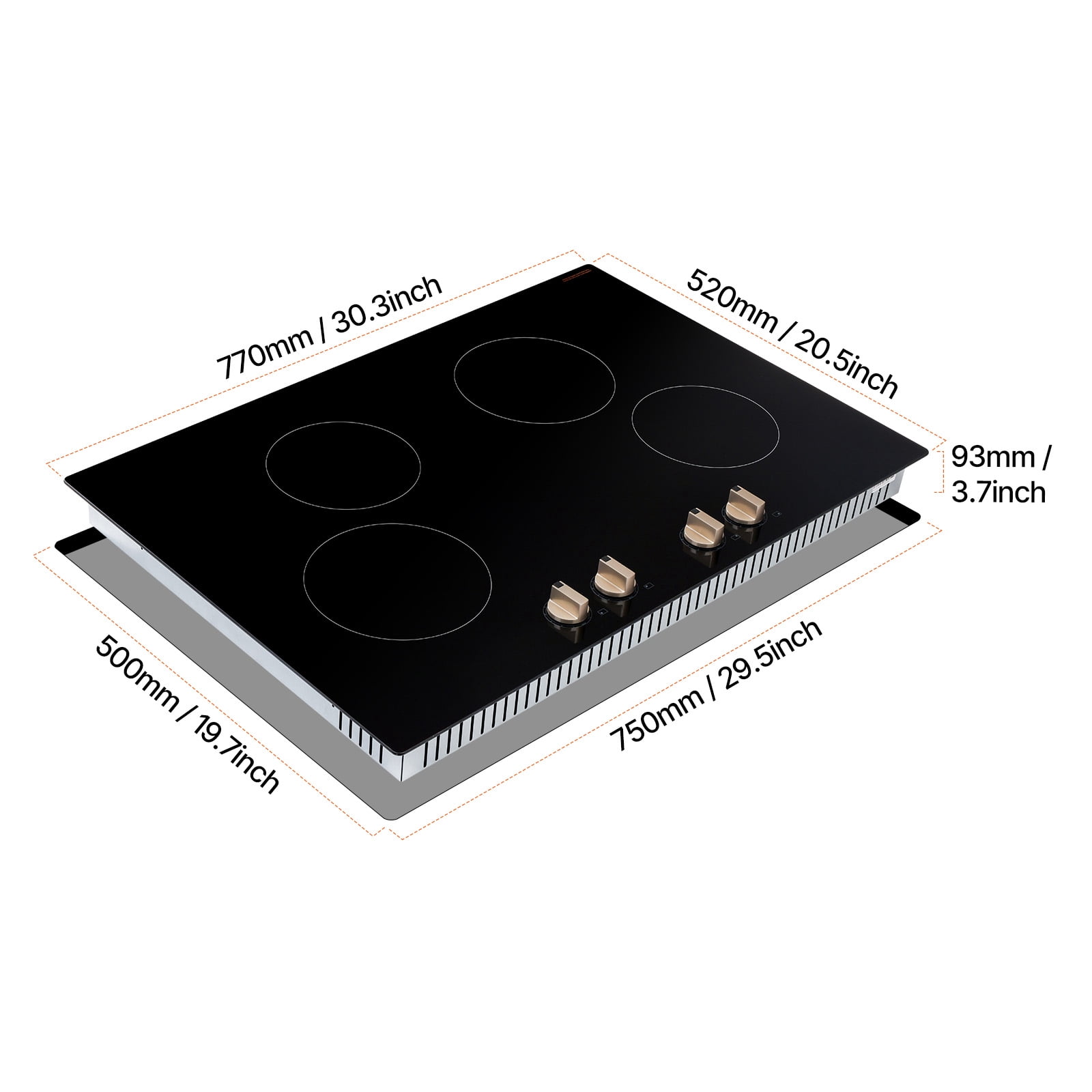 KFFKFF Induction Stove, 6600W Electric Kitchen Burner, Quadruple Knob Control Cooktop, Integrated Induction Stove with a Dozen Heat Settings, Glass Top, Automatic Power Off