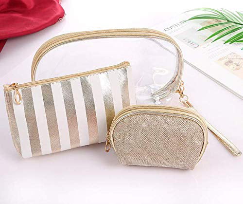 HappyDaily 3 Pack Beautiful and Multifunctional Waterproof Makeup Cases or Cosmatic Bags or Travel Toiletry Pouch or Storage Bags or Purse for Women Girls 3, Beige Rose 