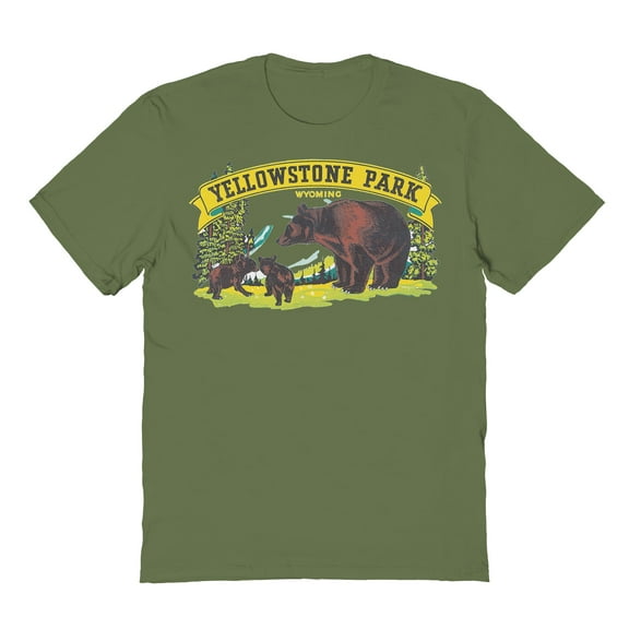 Park Fields Yellowstone Park Graphic Military Green Men's Cotton T-Shirt