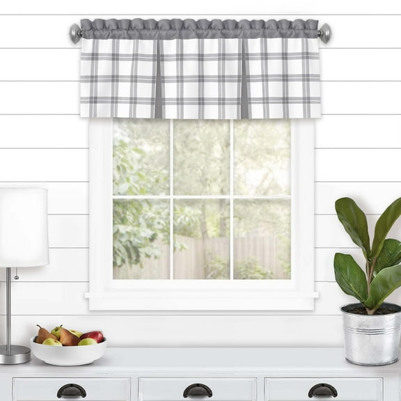 Achim Tate Plaid Light Filtering Curtain Valance, Grey, 56" x 13"
