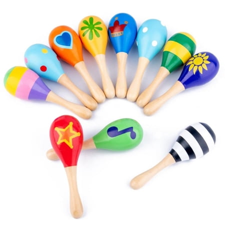 Mini Wooden Maracas Rattles Egg Shaker Kids Musical Party Favor Kid Baby Shaker Sand Hammer Toy (Random Color Pattern), 1 Pack
