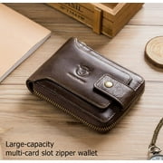 BULLCAPTAIN Men Zipper Around Wallet Genuine Leather RFID Blocking Bifold Large Capacity Coin Purse with ID Window (Black)