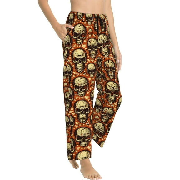 Pajama Pants Women - Skulls And Hearts Soft Breathable Sleep & Lounge Pants for Women, Comfy Casual Pj Pants Bottoms with Pockets