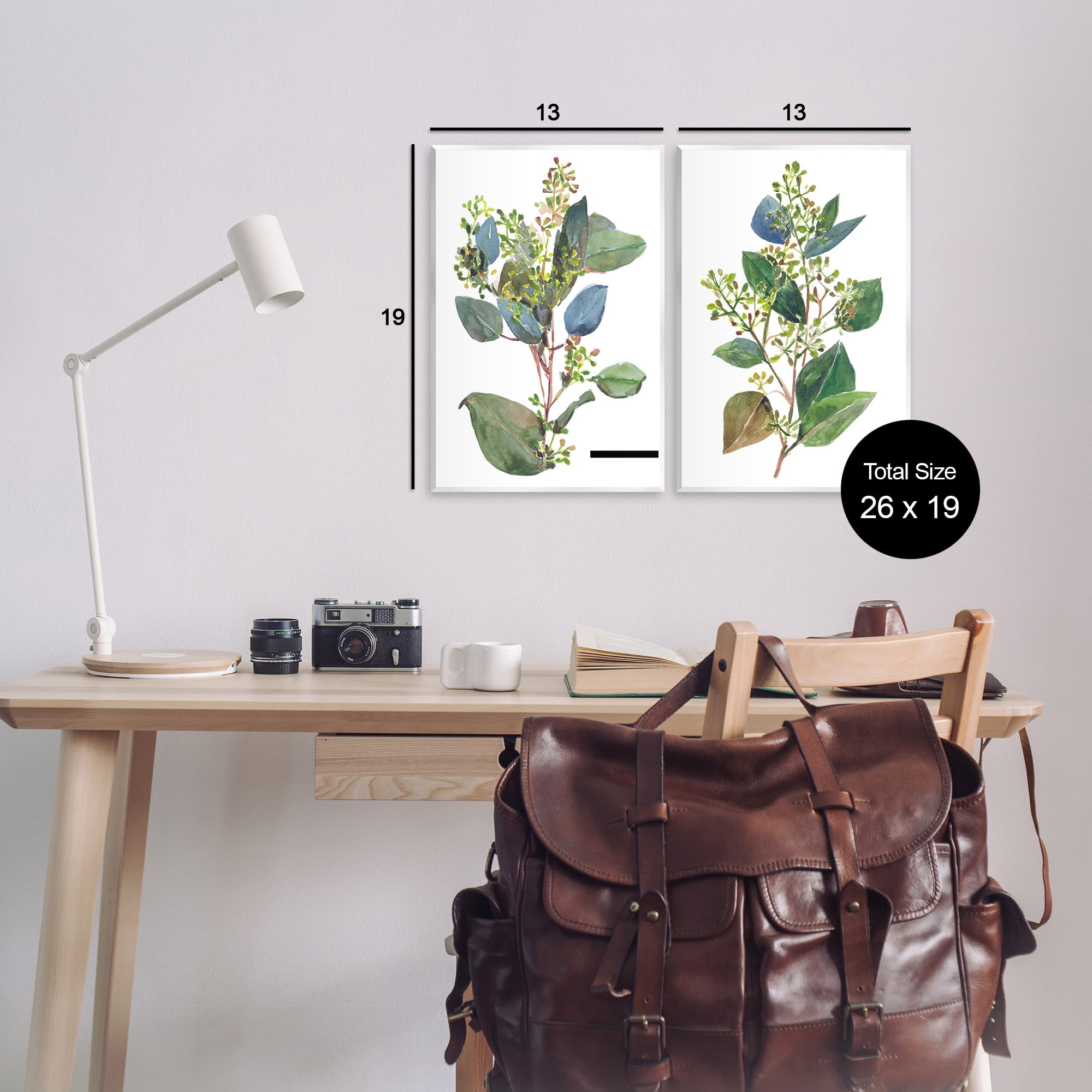 Stupell Industries Soft Eucalyptus Plant Ombre Leaves Botanical & Floral Painting Unframed Art Print Wall Art, 13 x 19, Set of 2