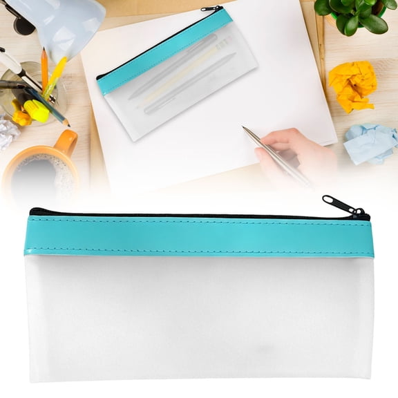 Clear Pencil Pouch,7.8"x4" Pencil Case,Durable Waterproof TPU Material,Frosted Transparent Pencil Bags with Smooth Zipper Storage Bag for Stationery,Makeup,Travel,Office Supplies(Light Blue)