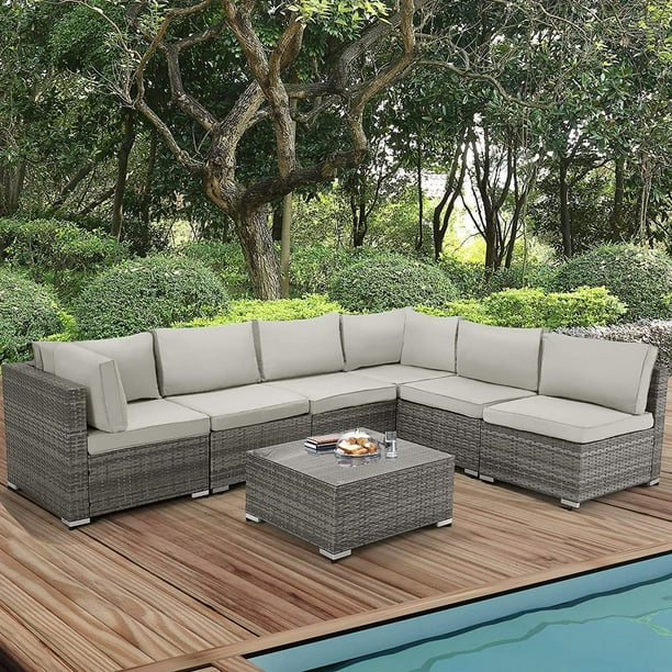U Max 7 Piece Patio Conversation Set Sectional Sofa Pe Rattan Wicker Furniture Awesome Beautiful Outdoor Gray Com Pe Rattan Wicker Furniture, Awesome Outdoor Furniture