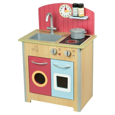 Teamson Kids Little Chef Porto Classic Wooden Kitchen Playset  Natural/Red