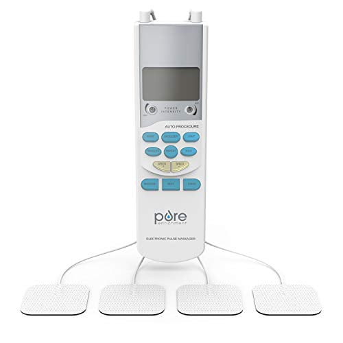 Pure Enrichment PurePulse TENS Electronic Pulse Stimulator Featuring Comprehensive LCD Screen with 6 Program Modes, 3 Massage Settings, and 2 Channels - Includes 4 AAA Batteries and 4 Electrode Pads