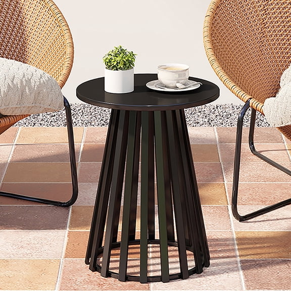 Oubayajia Metal Small Side Table, Round Drink Table, Sofa End Table for Living Room, Coffee Tables for Bedroom, Simple Trending, Black