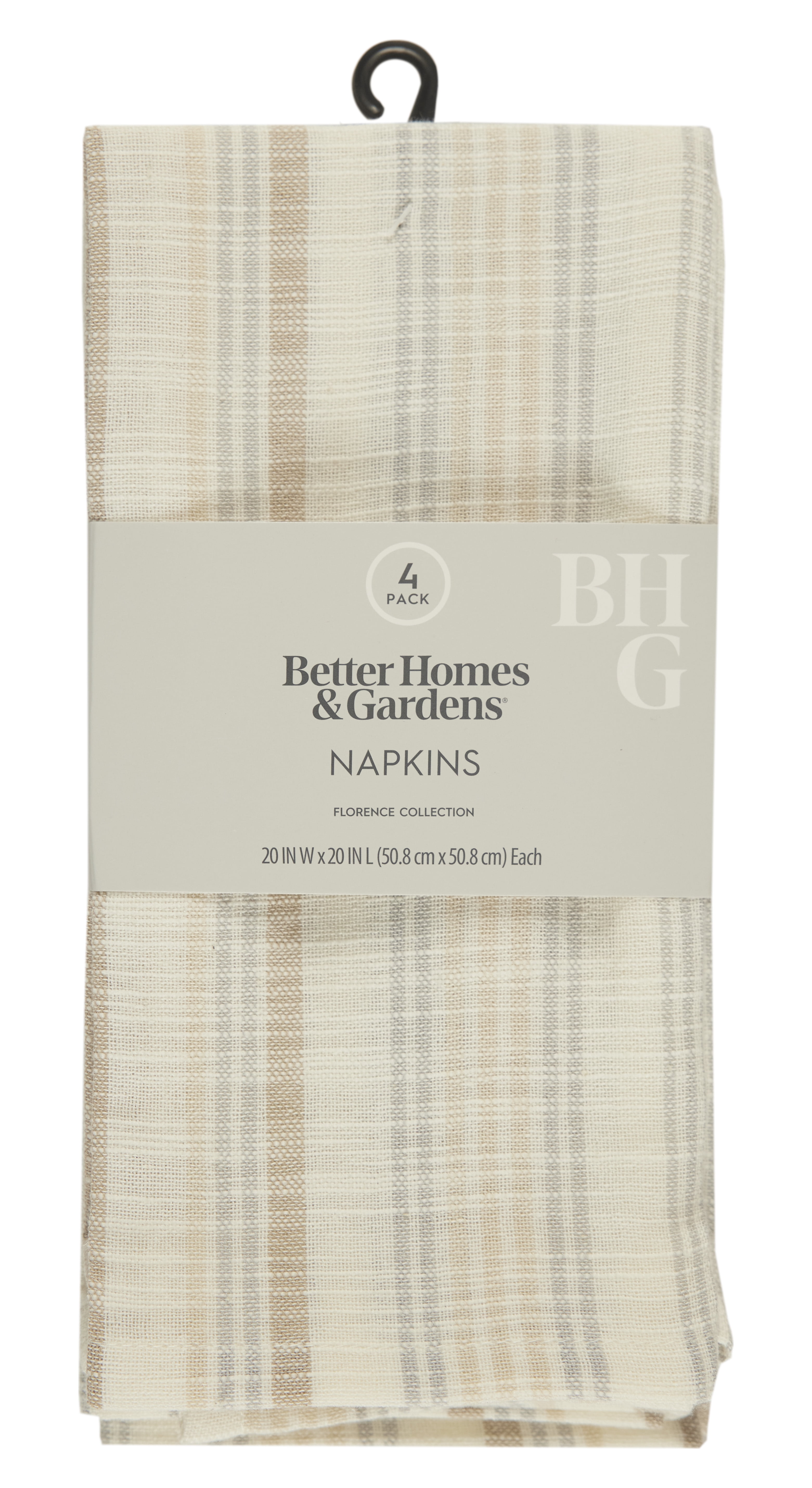 Better Homes & Gardens Woven Natural Stripe 4 Pack Napkin Set - 20" x 20" - Neutral - 100% Cotton