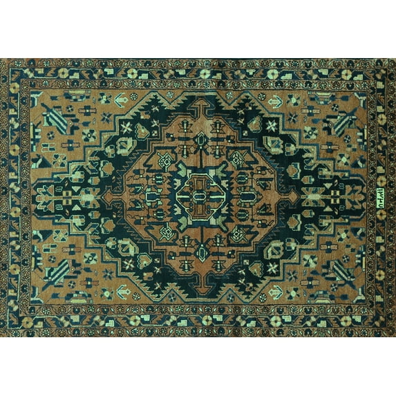 Ahgly Company Machine Washable Indoor Rectangle Persian Turquoise Blue Traditional Area Rugs, 7' x 9'