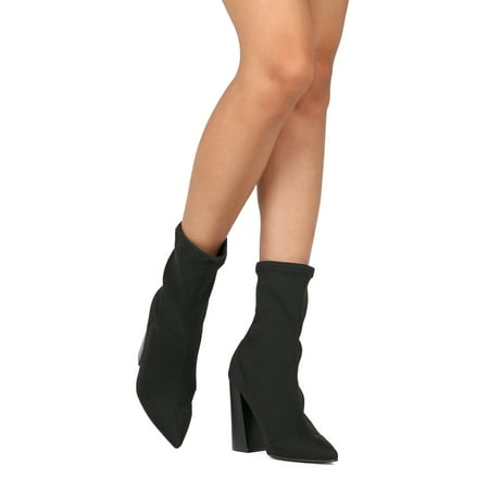 Women Block Heel Sock Boot - Pointy Toe Chunky Heel Boot - Dressy Versatile Trendy Fashion Ankle Boot - HE46 by Wild Diva Collection Women Block Heel Sock Boot - Pointy Toe Chunky Heel Boot - Dressy Versatile Trendy Fashion Ankle Boot - HE46 by Wild Diva Collection