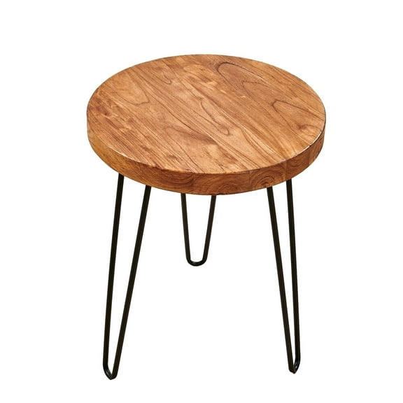 Rustic Old Elm Wood Round End Table Nightstand Sofa Side Table 20.5" H