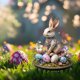 thumbnail image 5 of Huevos y conejitos de Pascua de colores insertados en el suelo. Tapón de tierra acrílico., 5 of 5