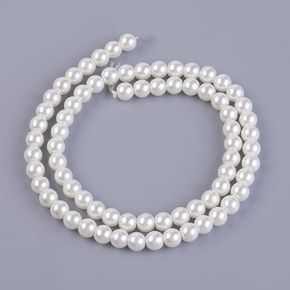 20Strand Eco-Friendly Dyed Glass Pearl Beads Strands Grade A Round Cotton Cord Threaded Creamy White 6mm Hole: 1.2~1.5mm about 70pcs/strand 15.7 inch