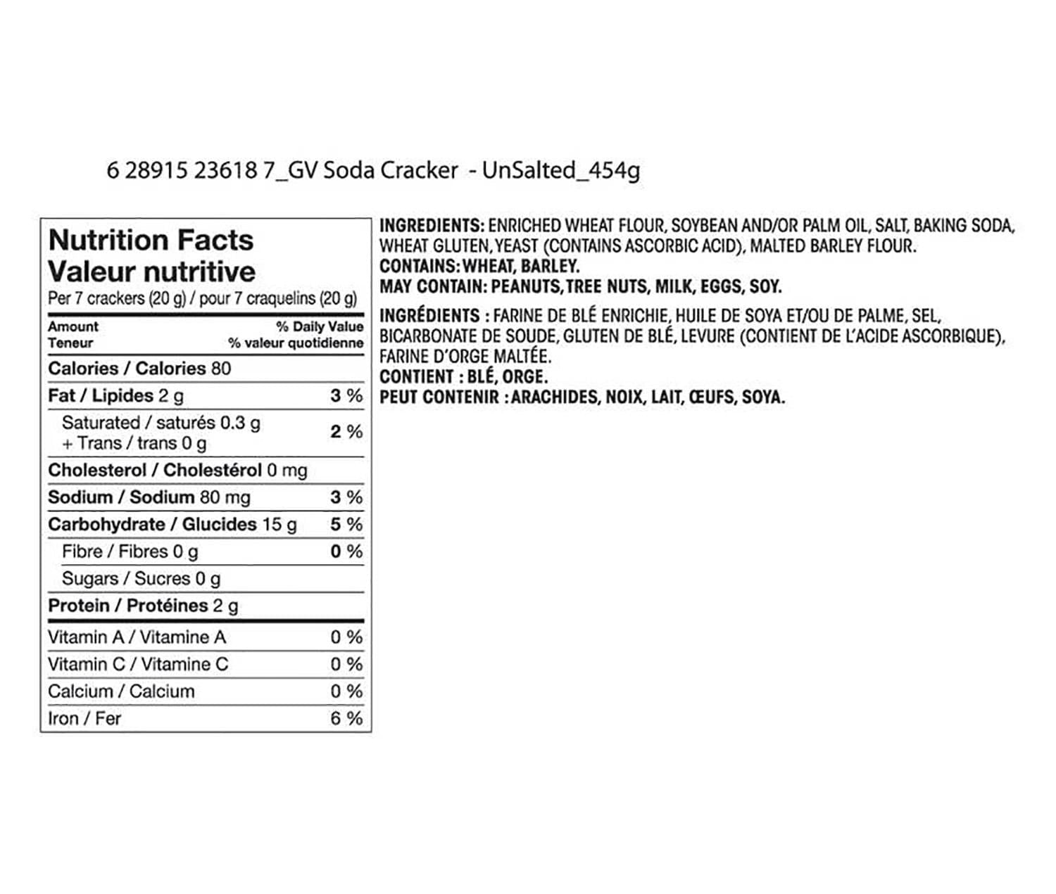Biscuits soda non-salés Great Value 453 g