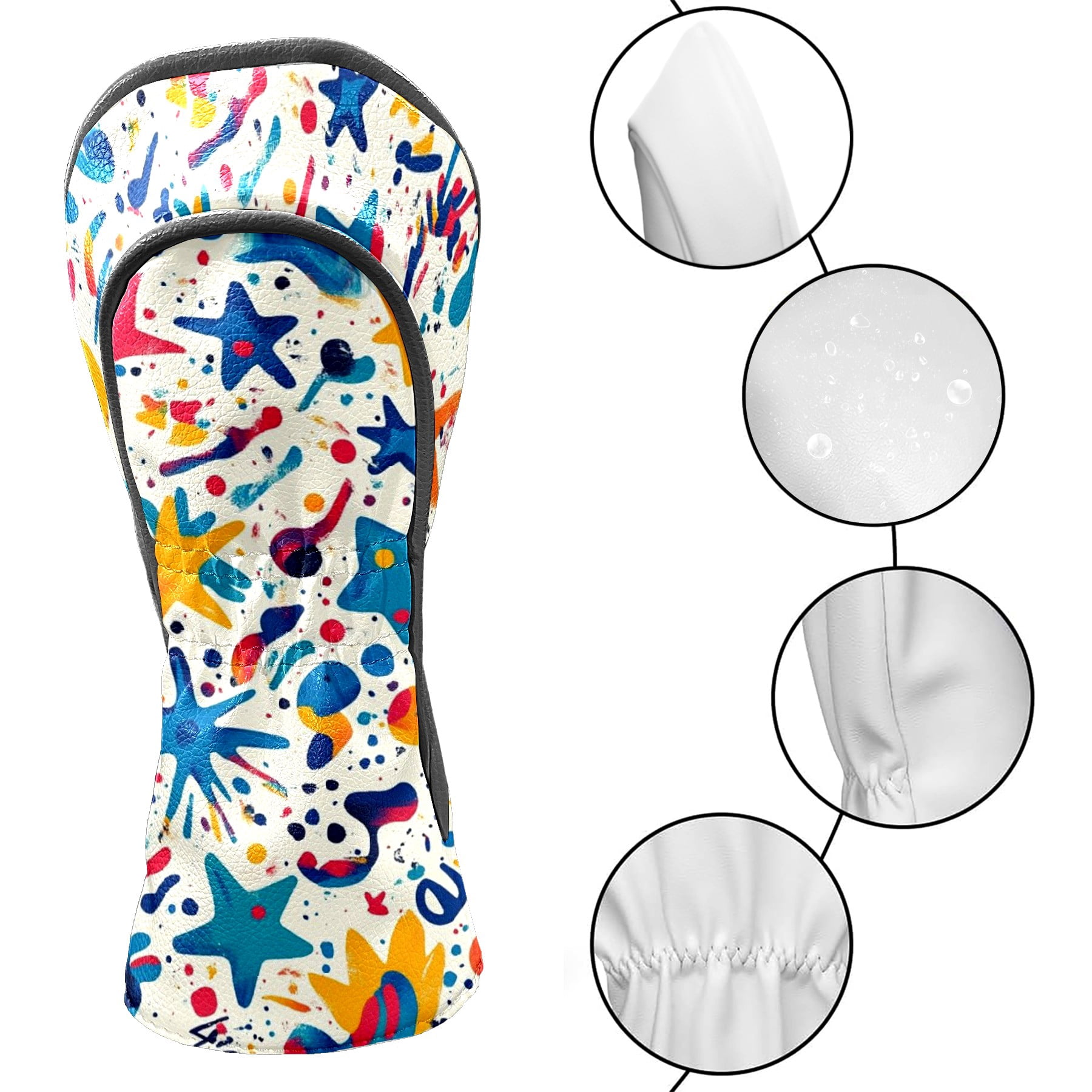 Golf Head Covers Tie-dye Star Pattern for Driver, Wood & Hybrid, Premium Waterproof PU Leather with Plush Lining, Psychedelic Golf Gifts