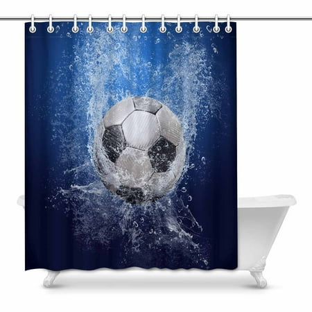 Pop Water Drops Around Soccer Ball On Blue Country House Image Bathroom Decor Shower Curtain Set 60x72 Inch Canada Bathroom Decor Shower Curtain, Soccer Shower Curtain