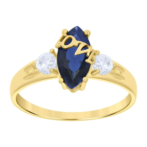 10kt 10k Yellow Gold Womens Blue White Marquise Round Cubic-Zirconia Love Engagement Ring