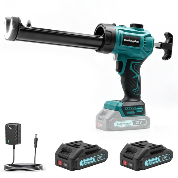 Electric Caulking Gun with Stepless Speed Control, 2 Batteries, Drip-Free Cordless 10oz Caulk Gun with LED Light for Kitchen, Bathroom, Window Sealing