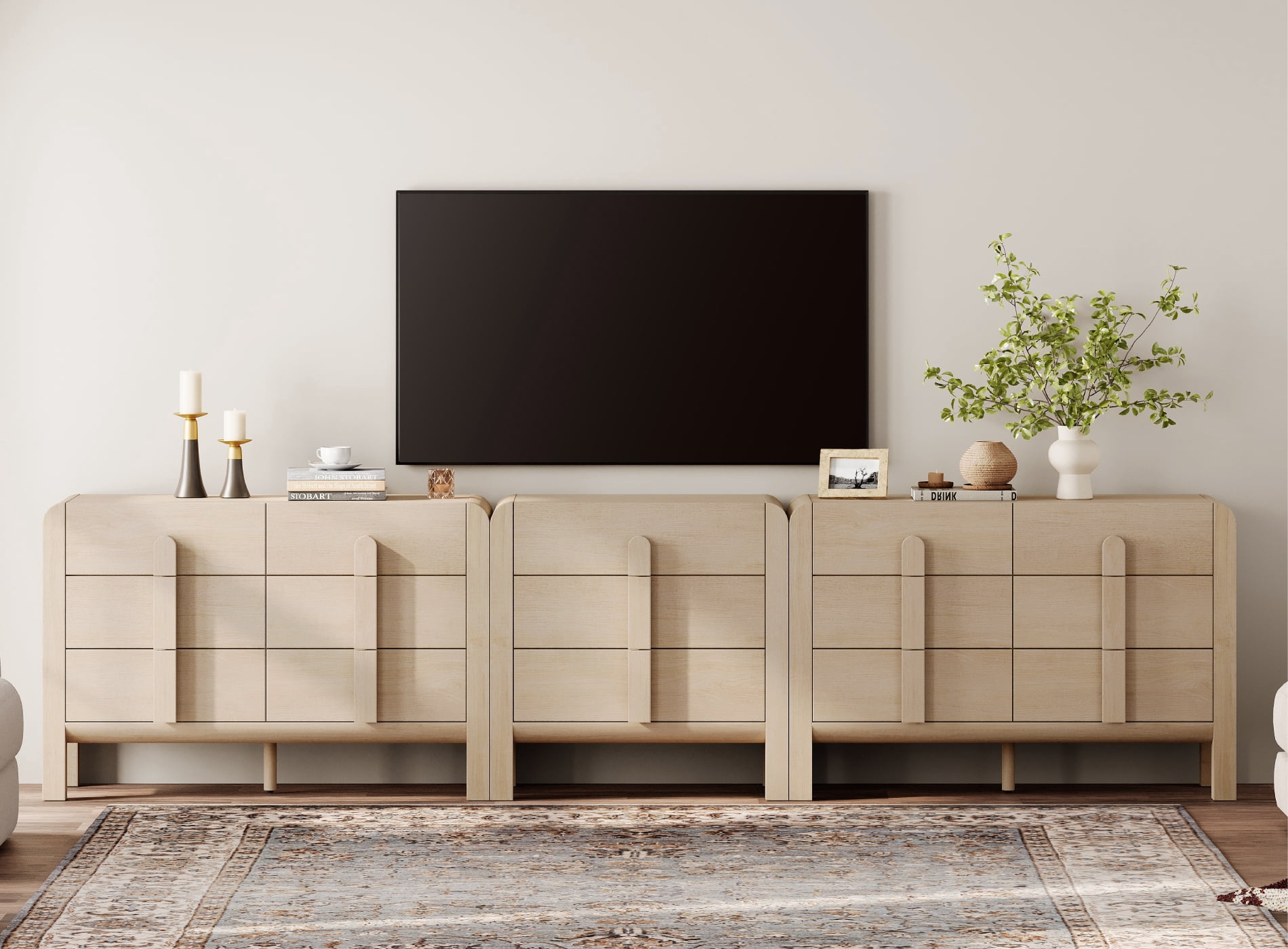 Modern Dresser TV Stand for TVs up to 120 inch, 3-in-1 Wood Media Console Table with 15 Drawers, Mid Century Entertainment Center with Storage for Living Room Bedroom