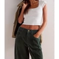 thumbnail image 6 of Women'S Corduroy Pants Mid-Rise Elastic Waist Cord Pant Casual Wide Leg Baggy Trouser with Pockets Dark Green XL, 6 of 9