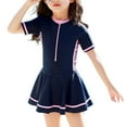 thumbnail image 1 of Justharion Swimwear For Beach Soft Comfortable Fabric Slimming Line Skirt Color Contrast Navy short sleeved XL, 1 of 6