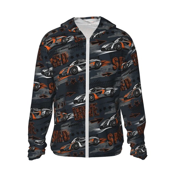 Fotbe Cool Sports Car Chaqueta con Protección Solar UPF 50+ para Hombre y Mujer, Camisa con Capucha y Bolsillos-X-Large