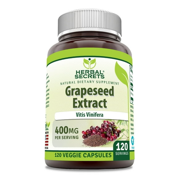 Herbal Secrets Grapeseed Extract 400 mg Per Serving 120 Veggie Capsules Supplement | Non-GMO | Gluten Free | Made in USA | Suitable for Vegetarians