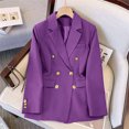 thumbnail image 6 of XPMWRP Women's Double Breasted Gold Button Blazer Notch Lapel Long Sleeve Solid Casual Suit Jacket Pockets for Business Office Daily Travel Purple L, 6 of 7