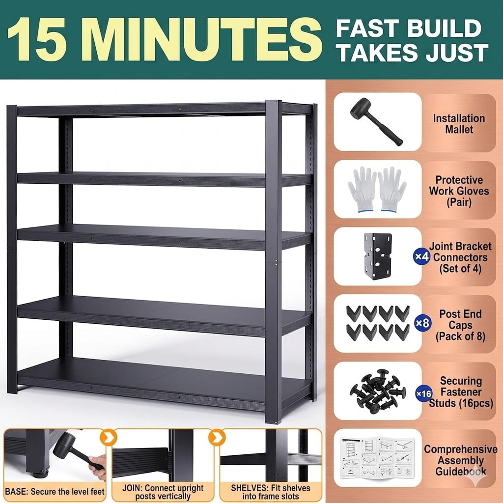 Howcool Heavy Duty Garage Shelving 3050 lbs, 5-Tier Adjustable Metal Storage Shelves, 84" x 24" D x 55" W Large Shelving Unit, Industrial Garage Storage Rack for Basement Warehouse