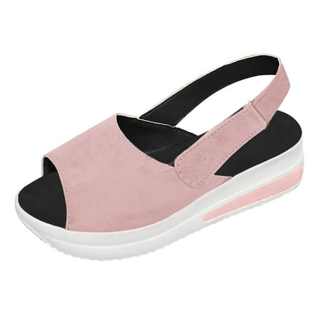 

KAGAYD Women s Fashion Casual Peep Toe Platforms Wedges Beach Sandals Sport Shoes Pink 40