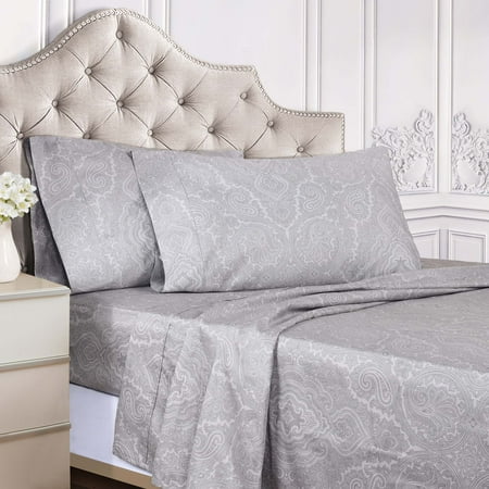 Superior Italian Paisley Cotton Blend Classic Sheet Set, Twin, Grey