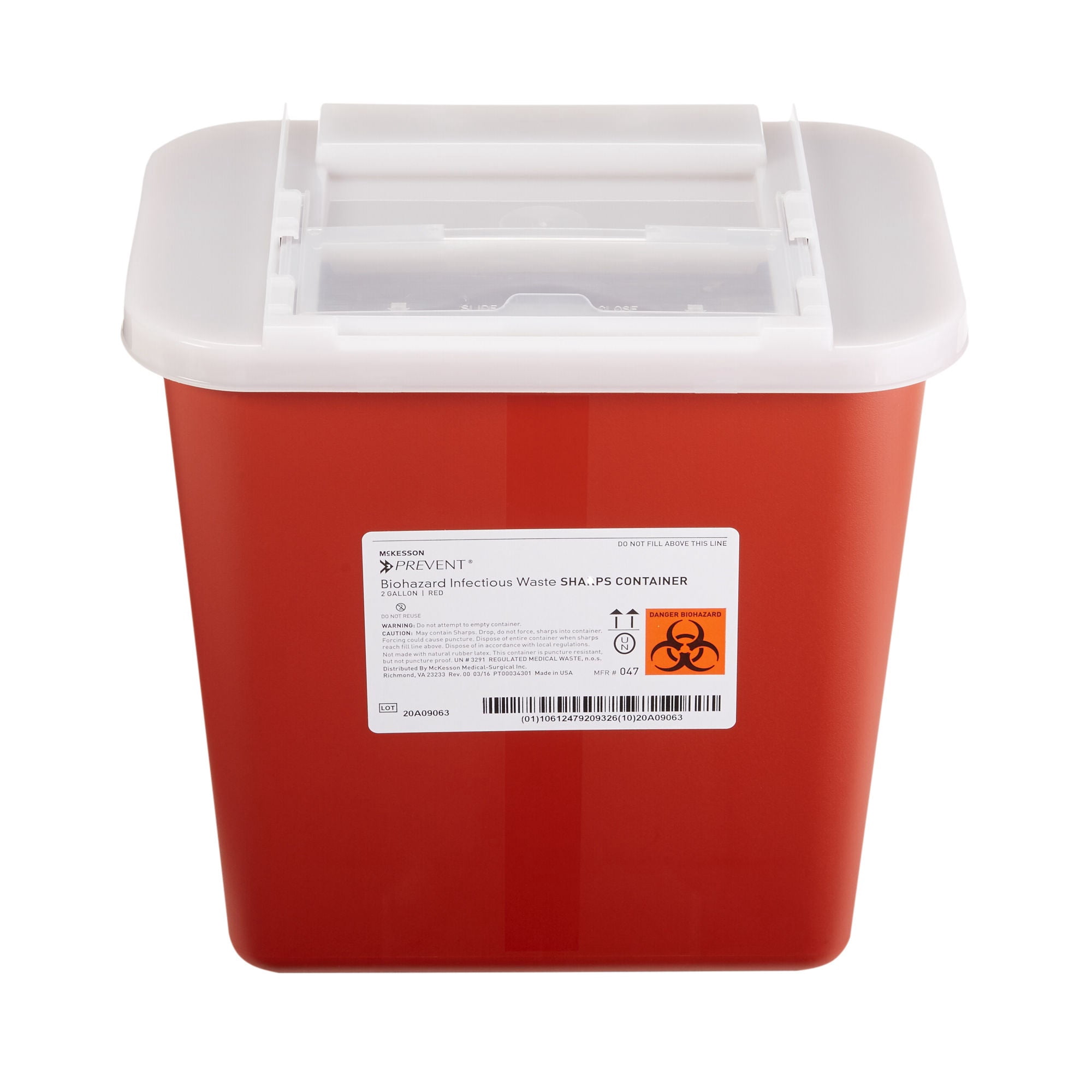 McKesson Infectious Waste Sharps Container, Puncture-Resistant Bin - Red, 2 gal, 20 Ct