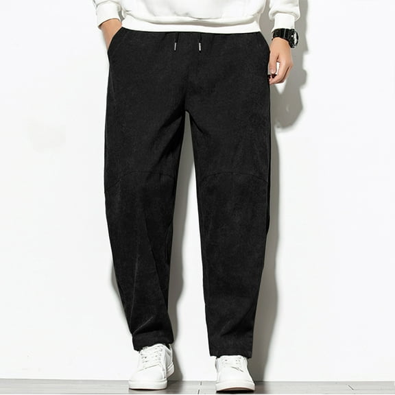 Labakihah Cargo Pants for Men Men's Fashion Casual Pure Colour Large Size Lace Corduroy Pants Trousers Black L