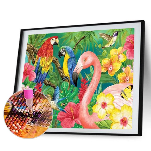 Cuadros Decorativos DIY Diamond Painting Kits Flamingo Parrot Full Square Drill Wall (30x40CM) Tmvgtek embutido en tela