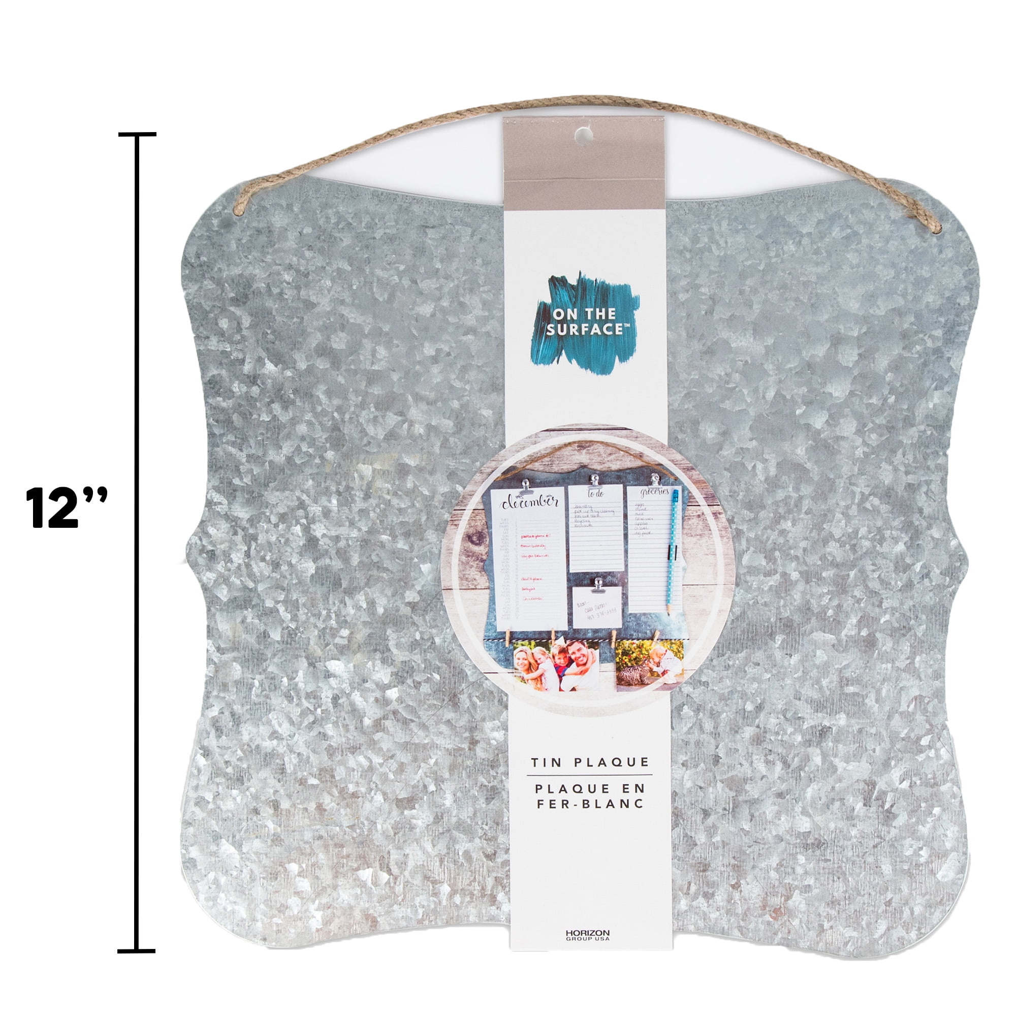 (3 pack) On the Surface Scallop Tin Wall Silver Plaque, Farmhouse Wall Décor, Galvanized Hanging Wall Sign