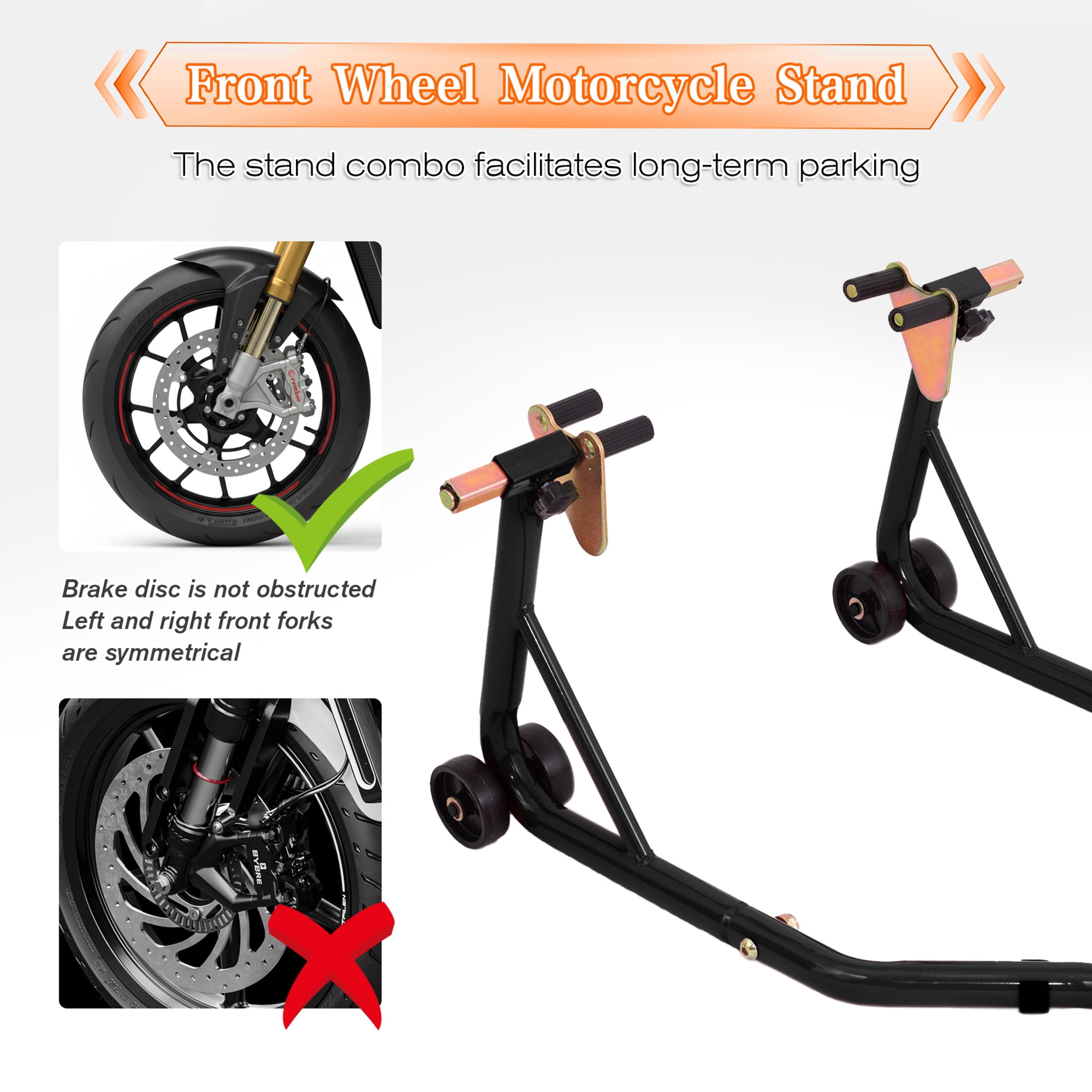 Noble House Universal Motorcycle Front and Rear Lift Stand, Heavy Duty Universal Wheel Paddock Stand, Black, Set of 2